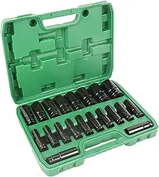 Maleta Completa de Soquetes de Impacto 1/2" 20 Peças, Jogo com Soquetes Longos Sextavados 8 a 32mm em Aço Cr-V, para jogo de soquete, jogo de chave catraca