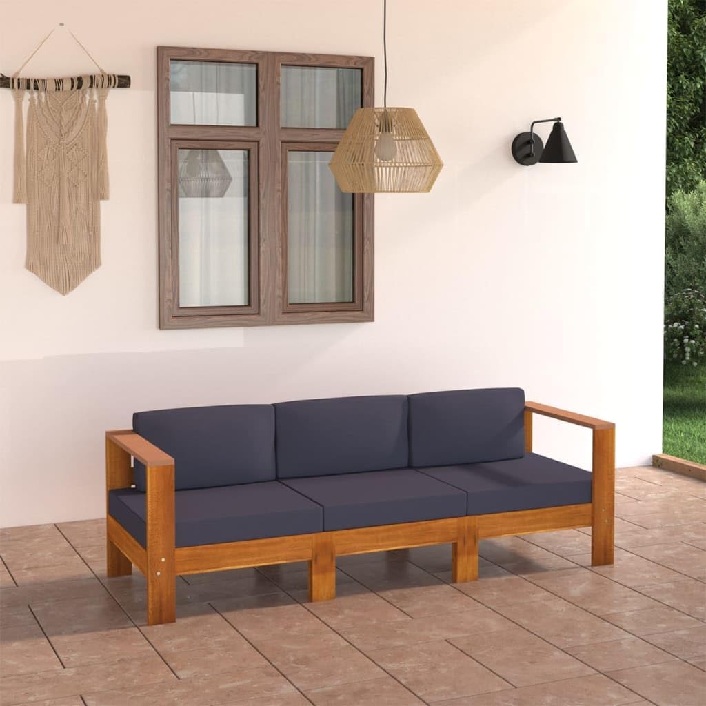 Dark Grey 3-Seat Acacia Wood Patio Loveseat 25.6"x23.6"x23.6" for Garden/Balcony/Porch/Backyard, Easy Assembly
