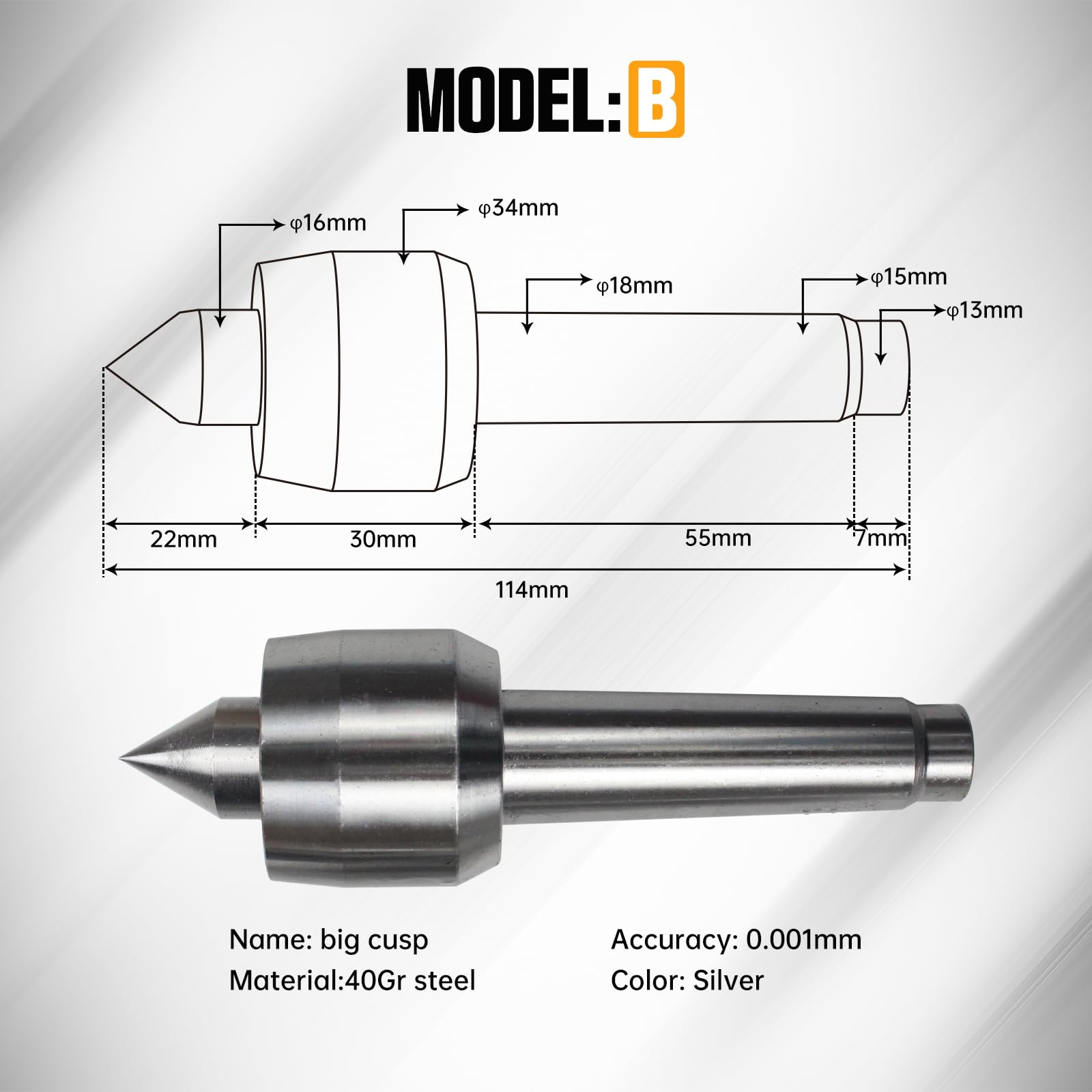 Mt2 Cône morse mobile avec 4 têtes remplaçables 65 mm Fonctionne avec axe rotatif A 4ème axe pour machine de gravure CNC