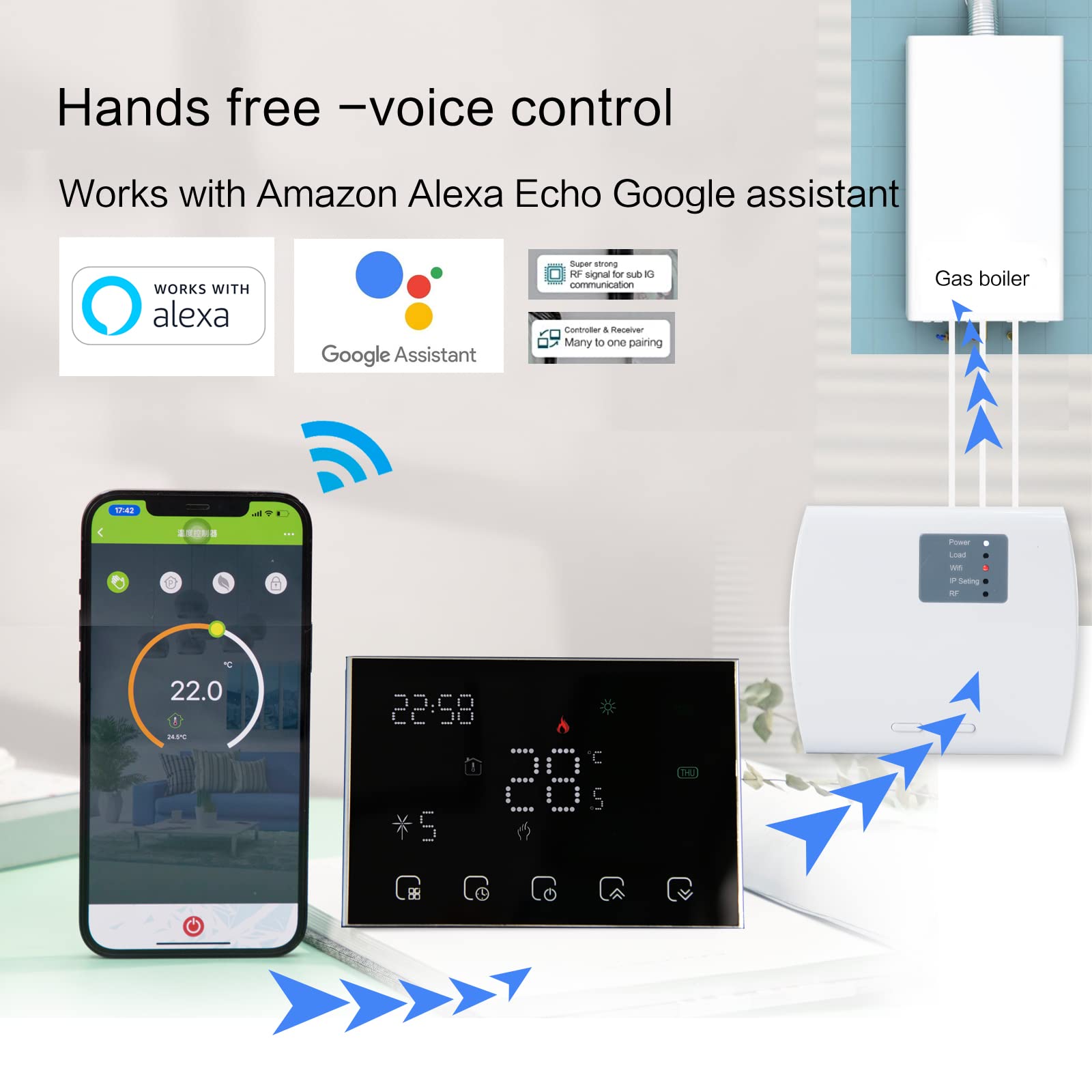 Termostat Smart RF Wifi dla kotła gazowego/wody programowalne ogrzewanie Termostat ścienny do pokoju Współpracuje z Alexa Google Home Wyświetlacz Dotykowy Wireless Regulator Temperatury