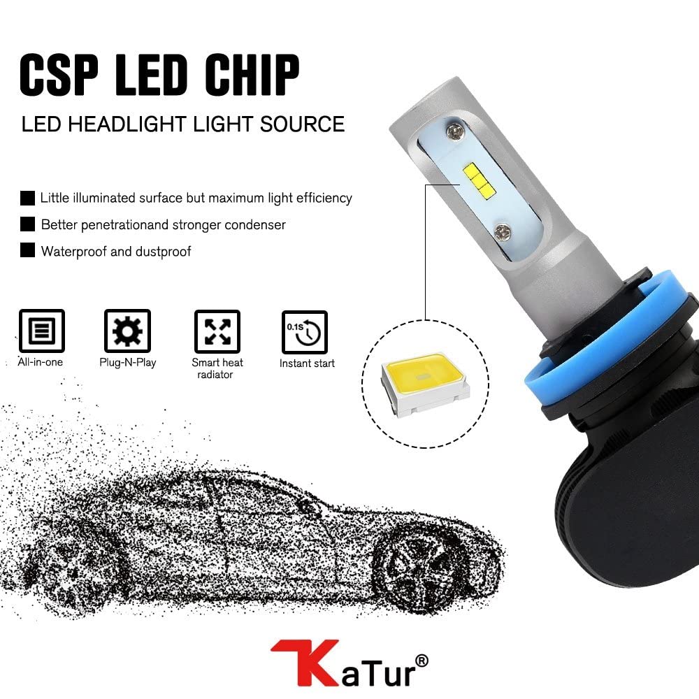 KATUR H11 żarówka LED do reflektorów, 50 W 6500 K 8000 lumenów IP68 wodoodporna bardzo jasna H8 H9 CSP zestaw do konwersji chipów - 3 lata gwarancji
