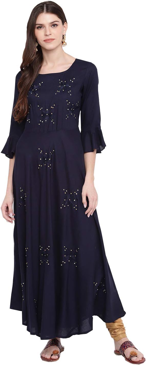 ZiyaIndian Tunic Embroidered Rayon Anarkali Party wear Kurti for Women 709 - blue - 36