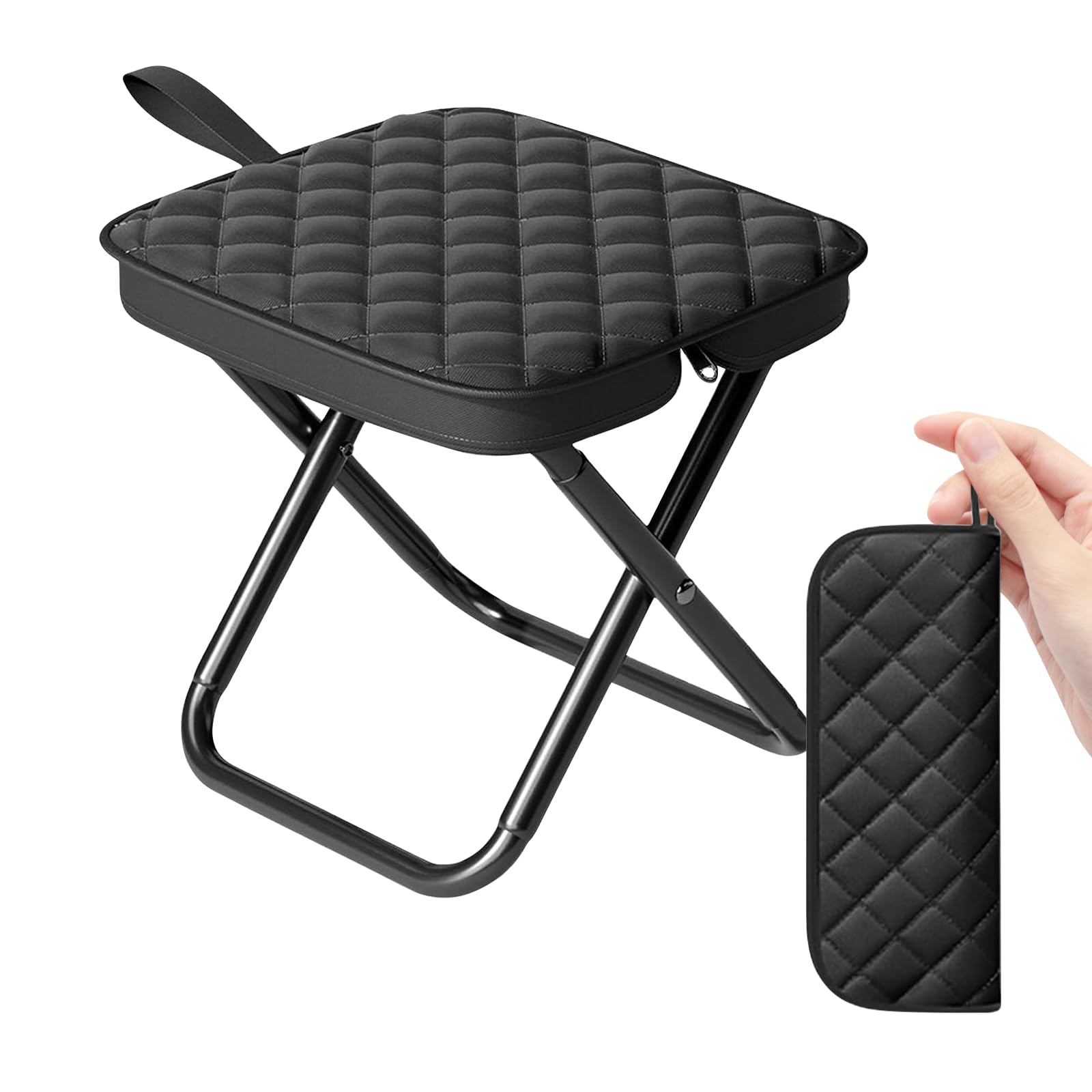 ACESOME Portable Camping Stool, 30×29.5×29.5cm Lightweight Foldable Camping Chair, Folding Stools for Adults, Fold Up Pocket Chair Bag for Fishing, Camping, Travelling, Picnics (Upgraded; Black)