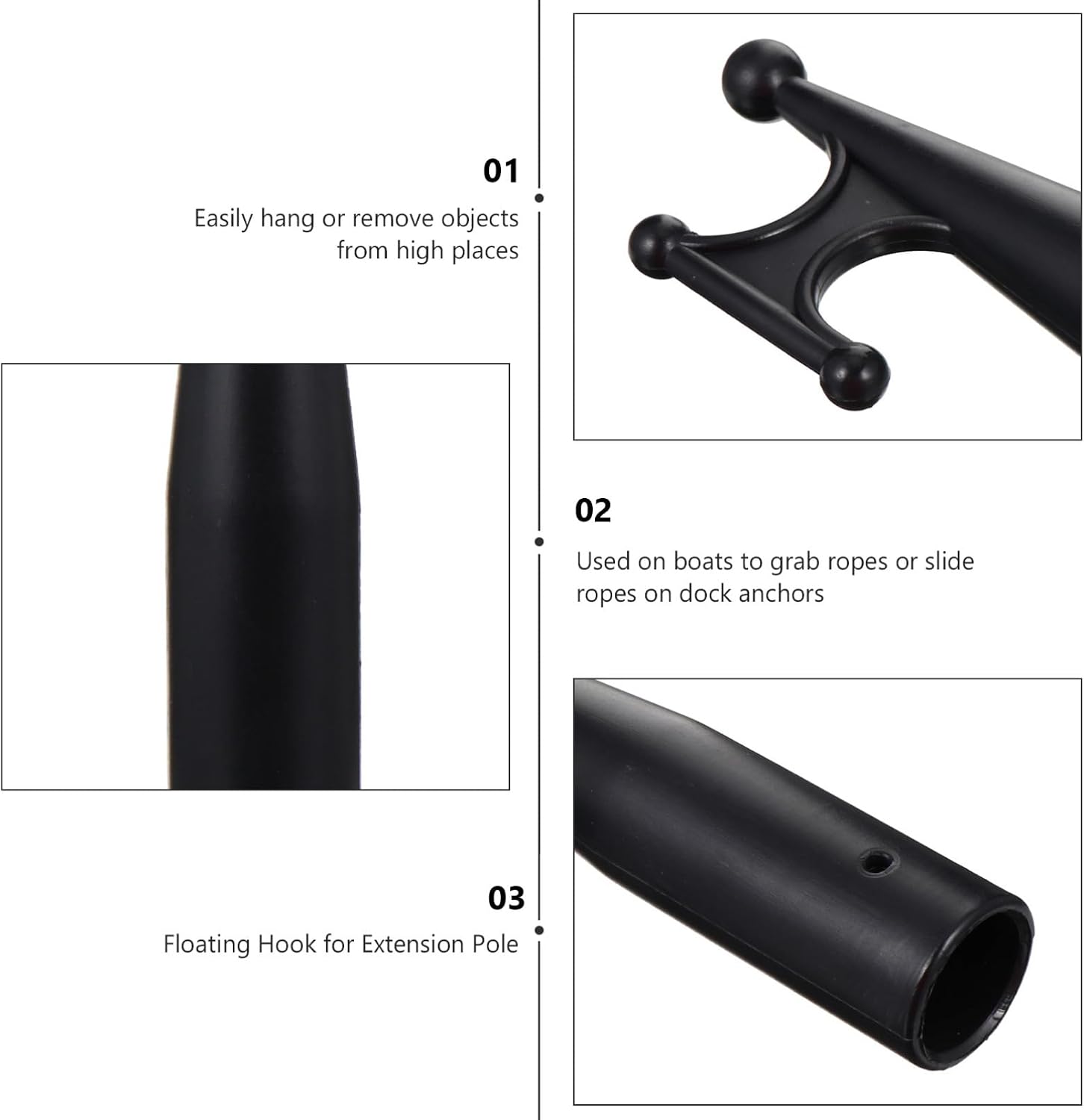 OSALADI Black Nylon Boat Hook Attachment for 28mm Extension Pole, Rope Grab | Floating Hook Replacement, Dock Anchors and Boats, Hanging Flower Baskets, Compact Marine Tool for High Reach