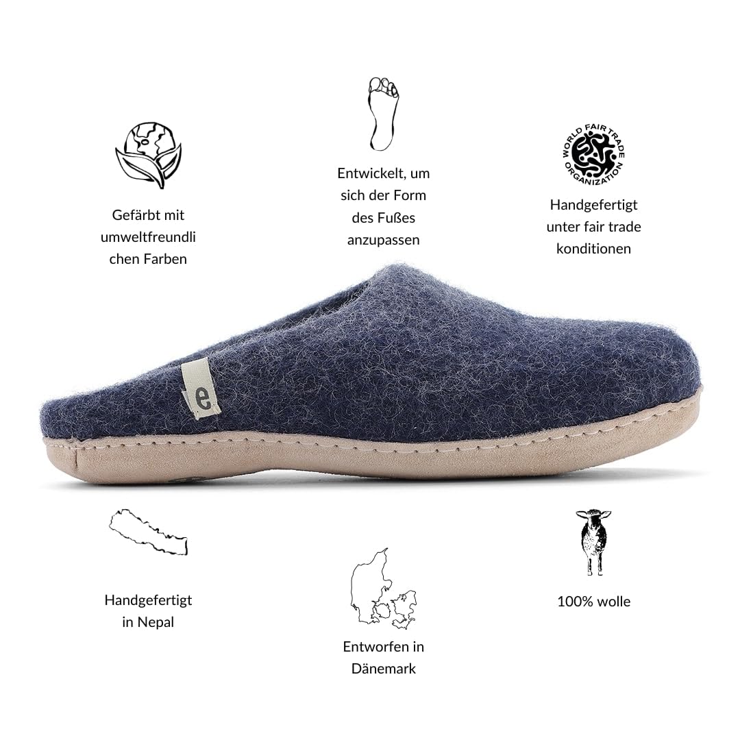 egos Pantuflas azules para hombre y mujer con lana 100 % natural, cómodas zapatillas de cabaña para verano e invierno
