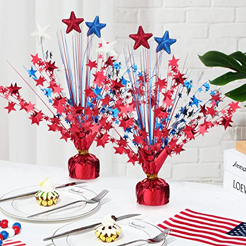 Qunclay 9 Pcs 4th of July Decorations Metallic Patriotic Decorations Blue Red White Star Centerpieces for Tables Independence Day Celebration Supplies Decor for Memorial Day