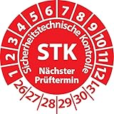 Prüfplakette STK Medizintechnik Sicherheitstechnische Kontrolle, Vinylfolie, Prüfaufkleber, Prüfetikett, Plakette (30 mm Ø, Rot, 250)