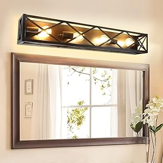 Sponsored Ad - DLLT Industrial 4-Light Vanity Light, Wall Sconces for Bathroom, Vintage Brown Metal Farmhouse Wall Lightin...