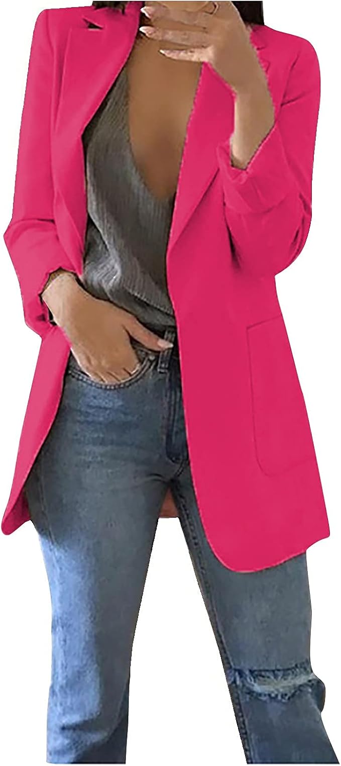 Buymoring Women's Suit Jacket Lapel Suit Jacket Casual Suit Long