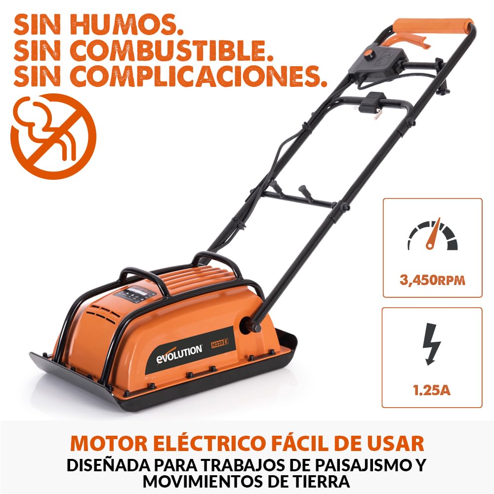 Evolution Power Tools H320-E Hulk Electro Compactador de Placas, Eléctrico - Ideal para Nivelar Pavimento, Preparación de Terreno de Césped Artificial, Patio, Albañilería - 2 Años de Garantía, 230V