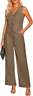 Pant Suits for Women Dressy Casual 2 Piece Sets Sleeveless Blazer Vest with High Rise Wide Leg Pants Work Office