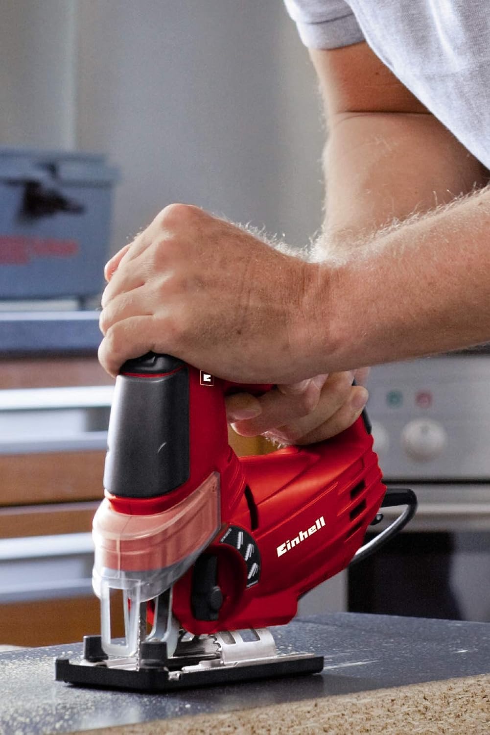 Einhell caladora con cable - TE-JS 100. 750 W, 800-3000 carreras de 1/min, profundidad de corte máx. de 100 mm, función de soplado de polvo, luz LED, incl. maletín de transporte