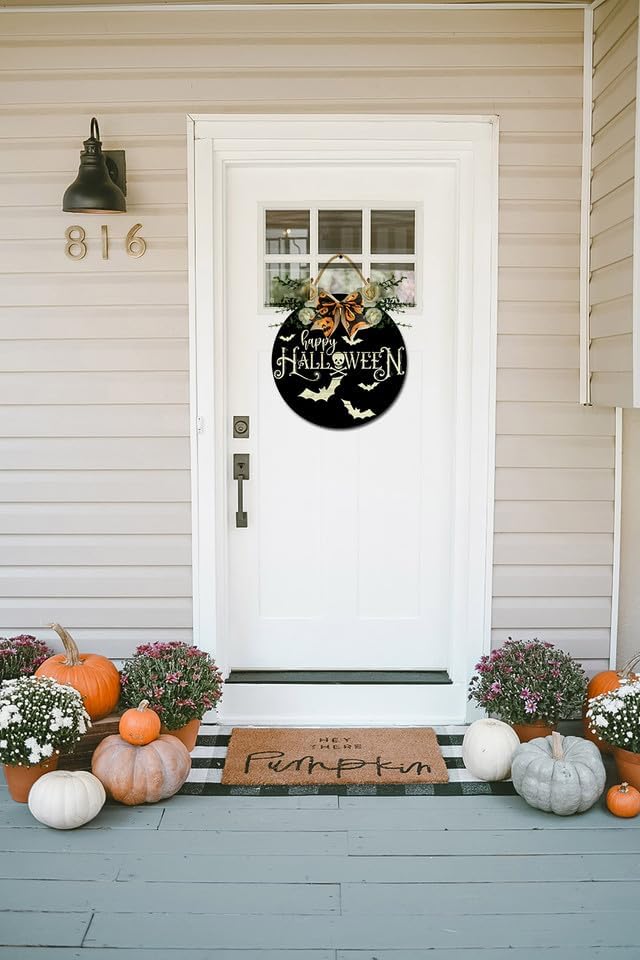 Miniatura 2 de Letrero colgante de madera rústico de 12 pulgadas para puerta delantera, corona con lazo, decoración interior y exterior para el hogar