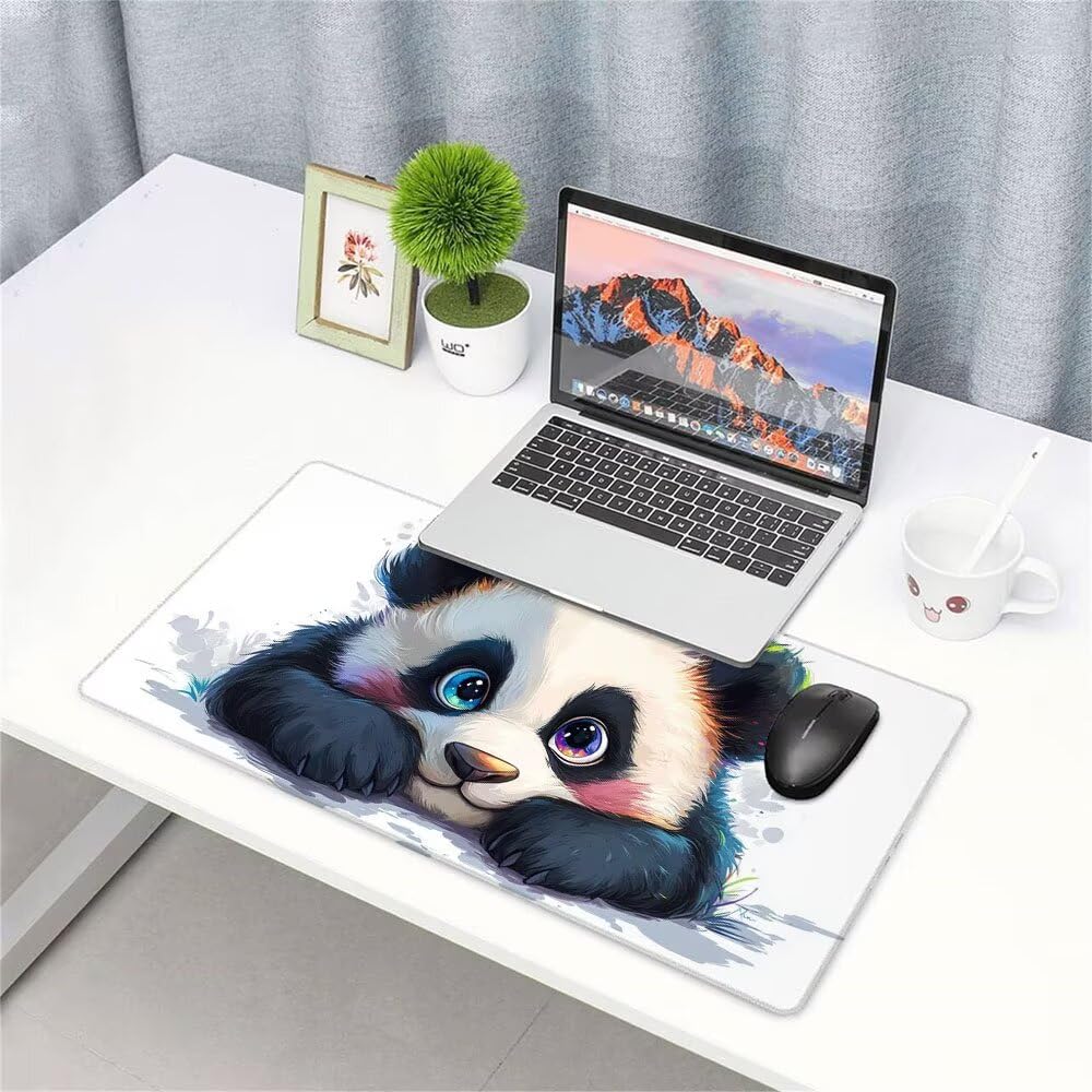 Gamingowa podkładka pod mysz XXL, 1200 x 600 x 3 mm, biała, panda podkładka pod mysz, duży biurko, akcesoria biurowe, podkładka pod biurko, uszczelniająca wodę, ze zszytymi krawędziami i