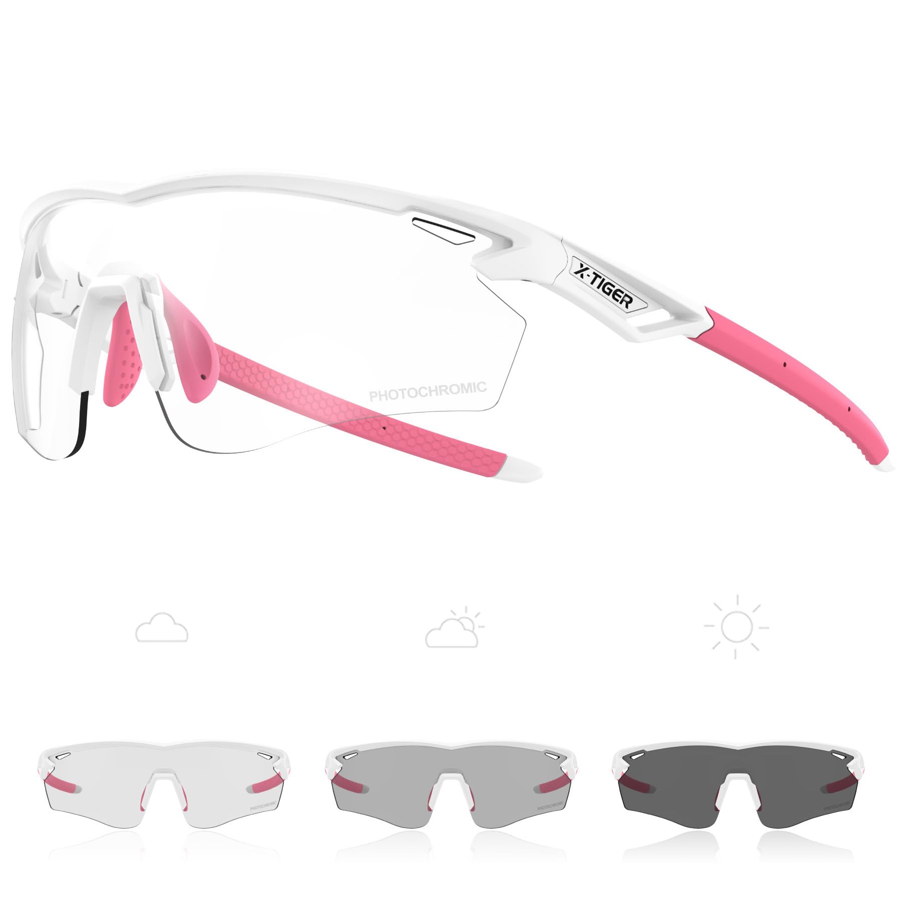 X-TIGER Photochrome Fahrradbrille Herren Damen UV400 Ideale Auto Selbsttönend Sonnenbrille für MTB, Radfahren, Outdoor Sport Hochwertige MTB Laufbrille