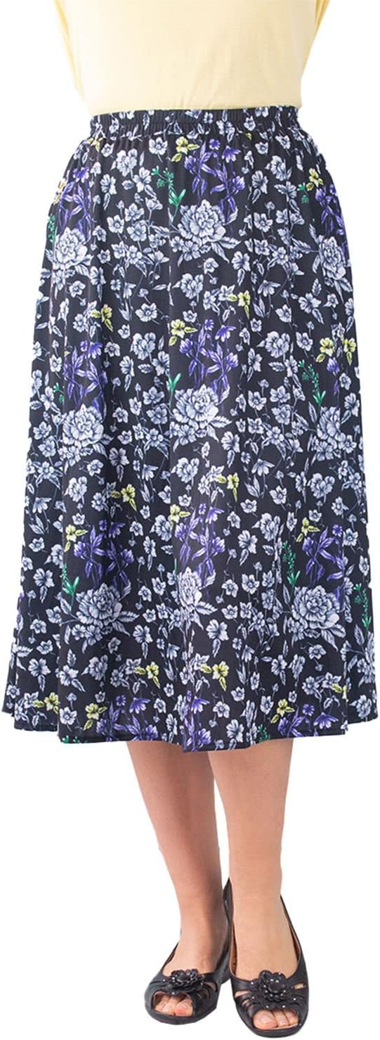 Fashion Friendly Black Skirt with Multi Flowers Medium Long