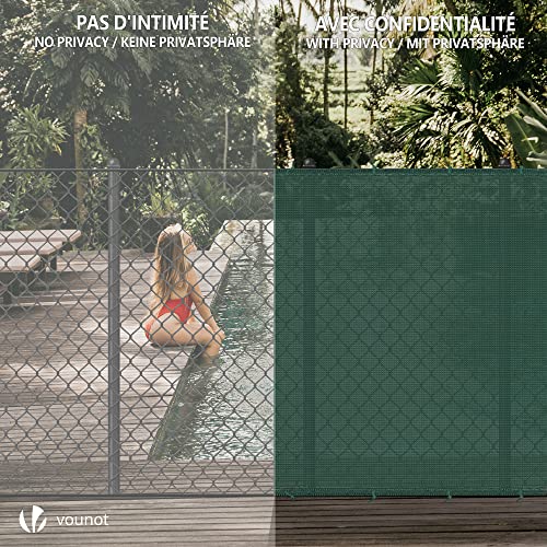 VOUNOT® Zaunblende 1.5×10m, Sichtschutz Zaun 150 g/m² HDPE Schattiernetz, Windschutz UV-resistent Reißfest, 85% Beschattungsgrad, mit Löcher und Kabelbinder, Grün