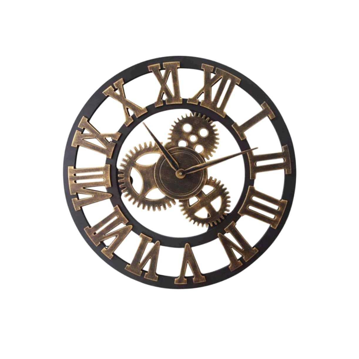 ERINGOGO Industrie Wanduhr im Vintage Stil mit Goldfarbenem Zahnrad Design Kreative Retro Hängeuhr für Wohnzimmer und Küche ohne Batterie 34cm Durchmesser