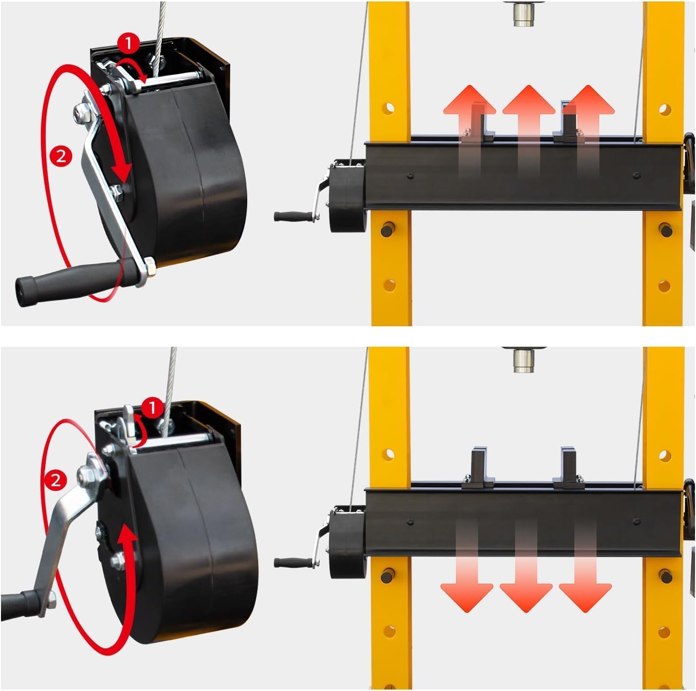 Hydraulic Shop Press, Heavy Duty H-Frame Hydraulic Press, 50 T Adjustable Height Floor Press with Press Plates for Metal Bending, Straightening & Bearing Removal, Garage Repair Tool Yellow