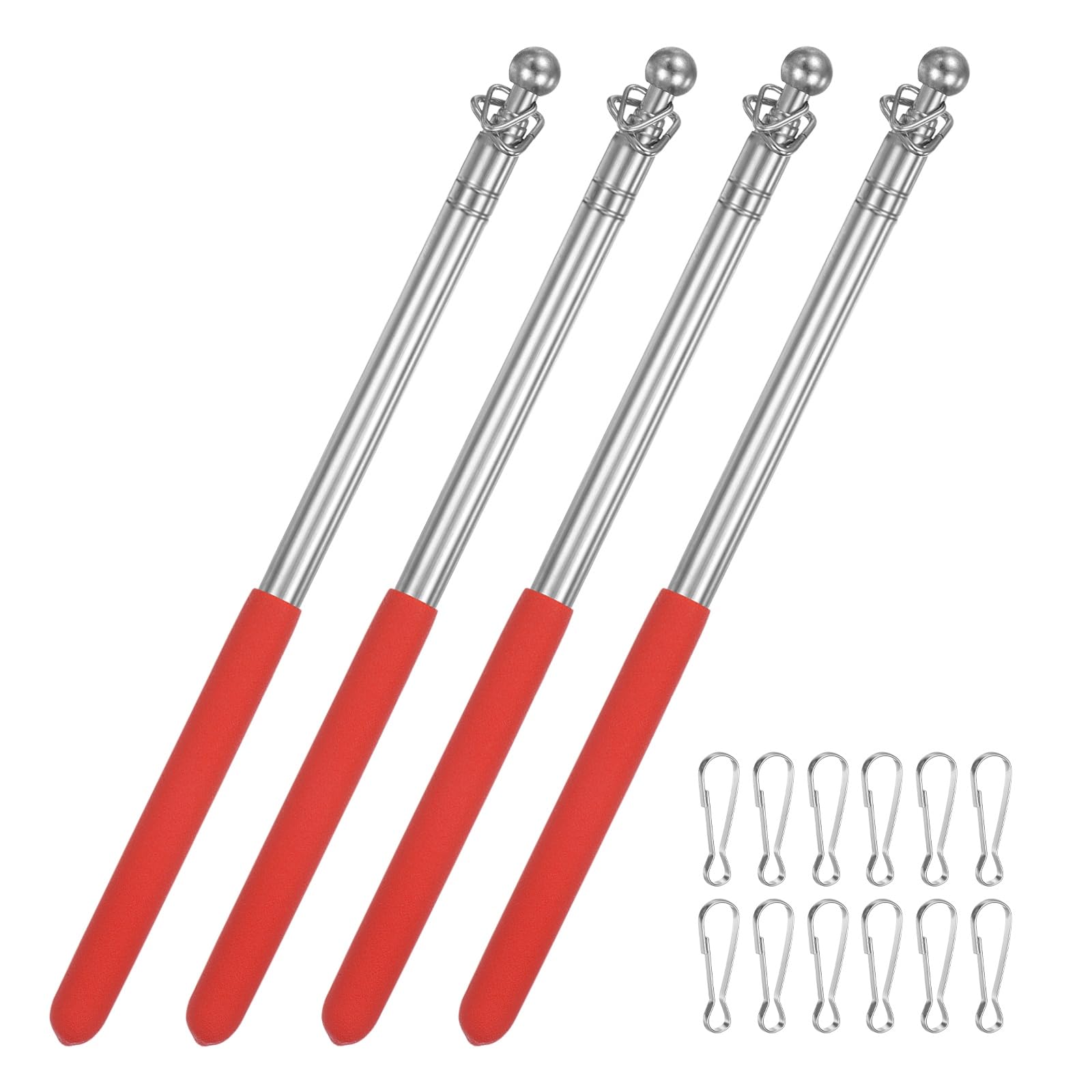 M METERXITY 4-Pack Telescopic Handheld Flagpoles, 3.3ft/1m Stainless Steel Handheld Portable Extendable Flagpole with Anti-Slip Grip for Guide/Teachers/Festival, Guide Flag Pole [Red]