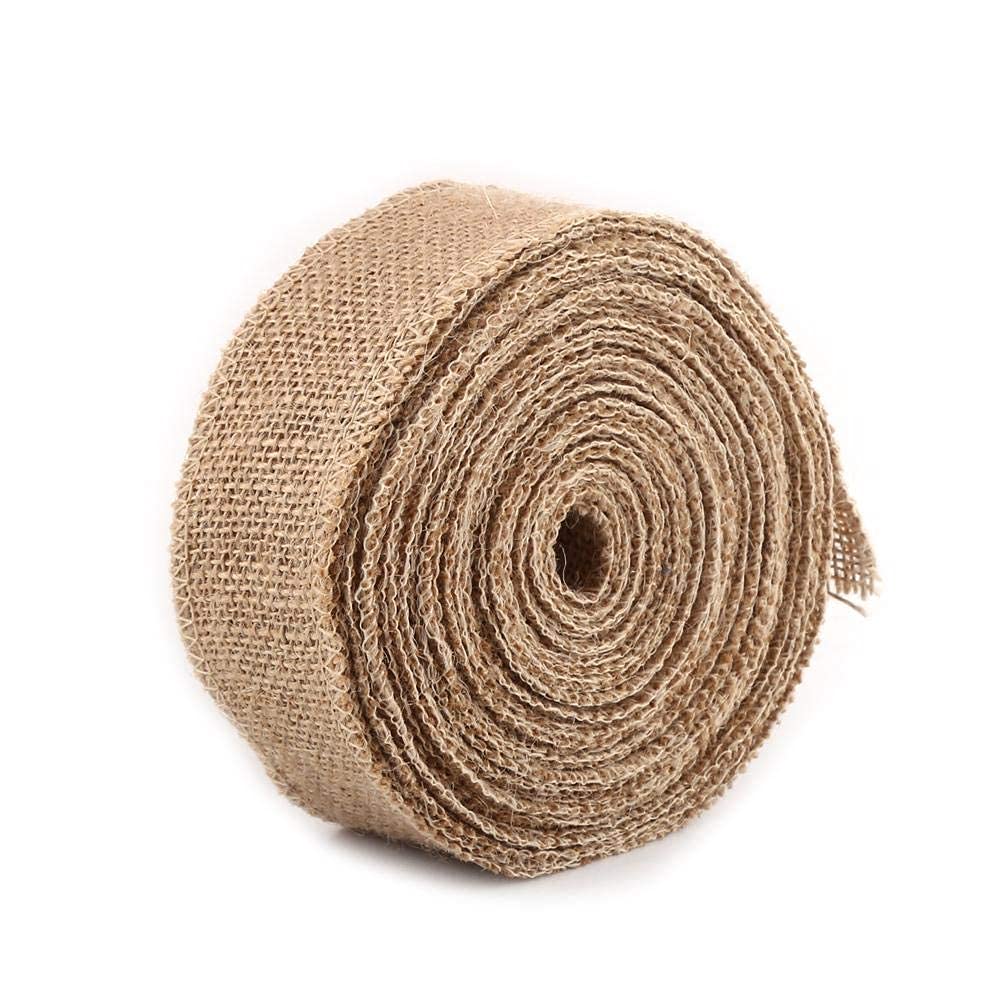 Hilitand Natural/Unbleached Jute 10M Jute Ribbon Woven Rustic Hessian Jute Burlap Fabric Ribbon For Table Runner Wedding Decor (5Cm Width)