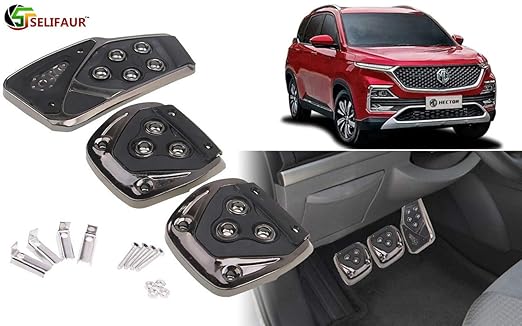 Selifaur - 3 Pcs Black Non-Slip Manual Car Pedals kit Pad Covers Set for MG Hector