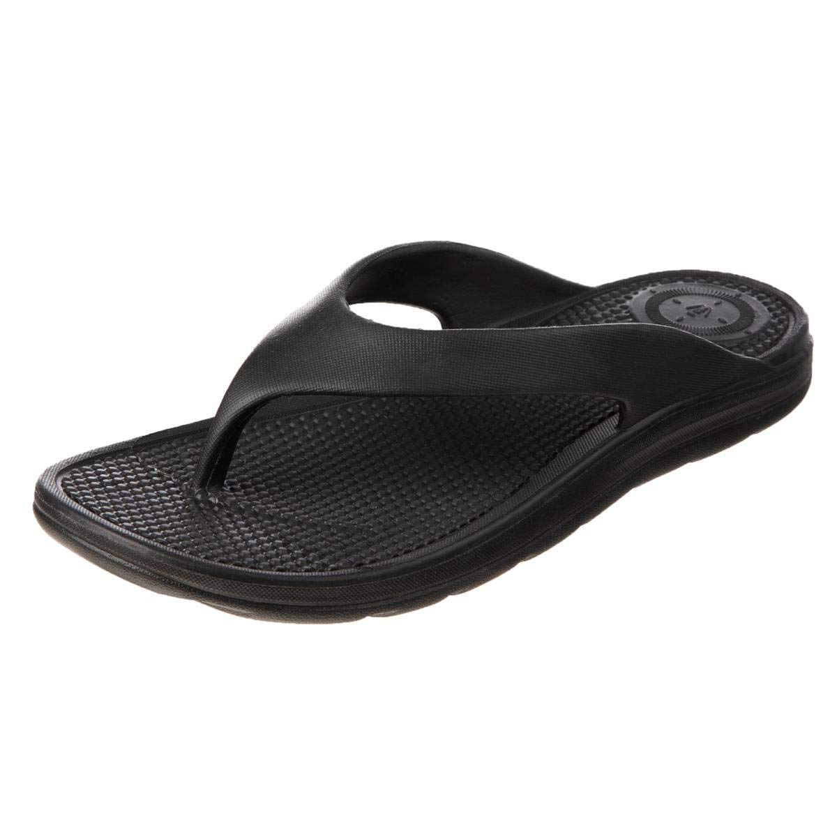 totes® SOLBOUNCE® Ladies Toe Post Sandals, Ultra-Lightweight Summer Flip Flops, Compression-Proof Insole, Anti-Bacterial Travel-Friendly & Machine Washable, Black, 5