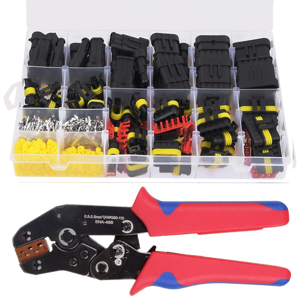 708 Piece Car Plug Connector 1/2/3/4/5/6-Pin Set, Waterproof Cable Connector Plug + Crimper Pliers, for Car, Kayak, Boat, Scooter, Motorcycle, with Storage Box-image-47