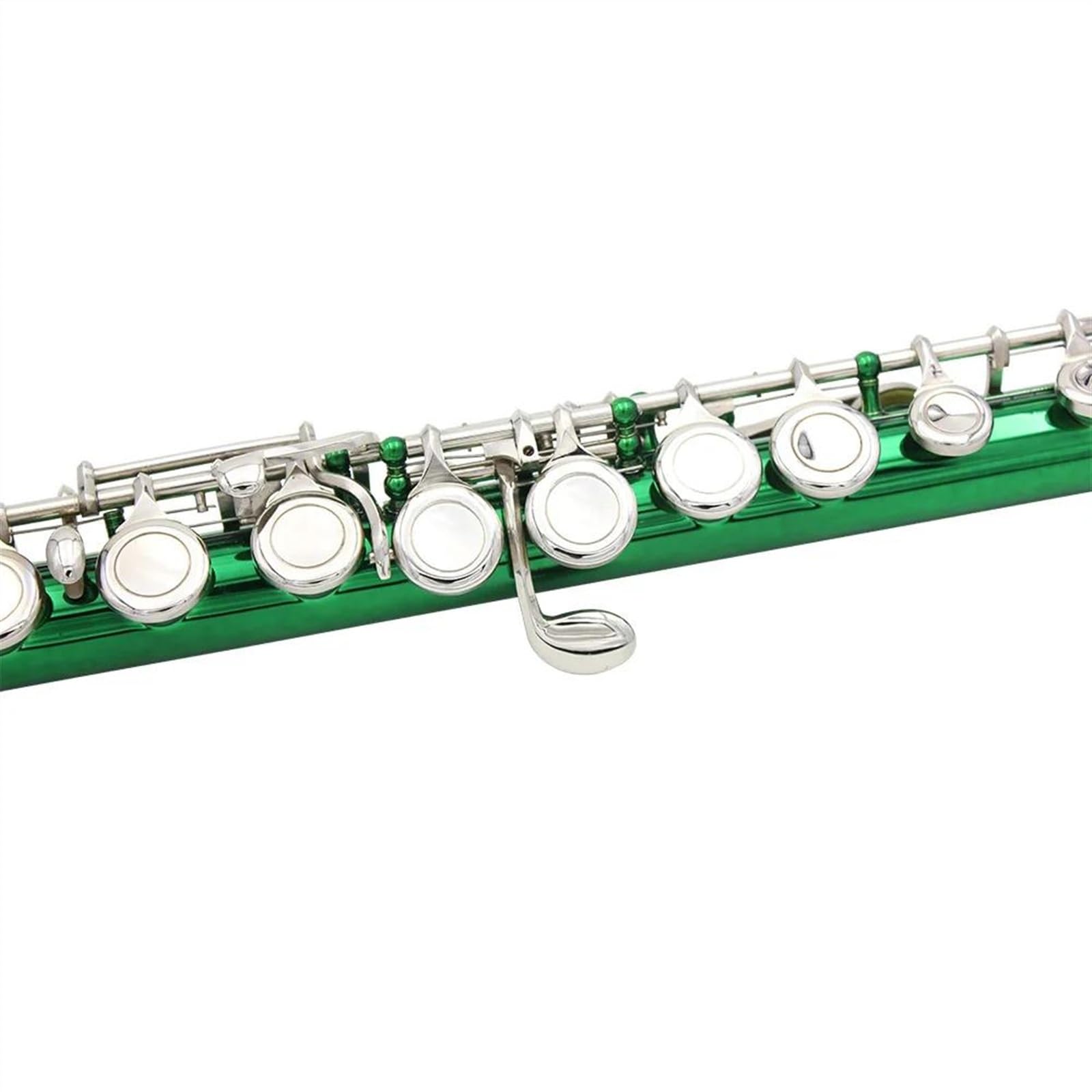 Flauta de llave plateada niquelada con tubo de cuproníquel verde de 16 agujeros con estuche y soporte para flauta Flauta Travesera Kit