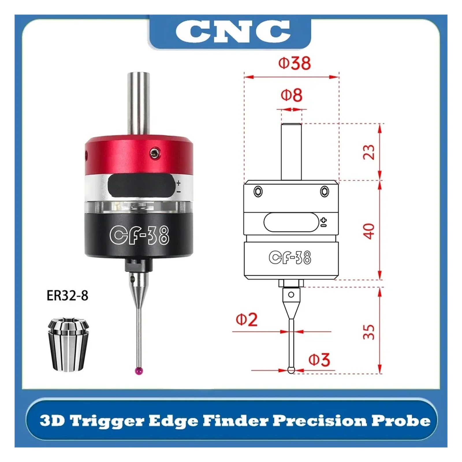 Rilevatore di spigoli a trigger 3D CNC, tastatore di contatto, fresatrice CNC, asta di centraggio a tre coordinate, posizionatore di utensili CF-38(Needle seat)