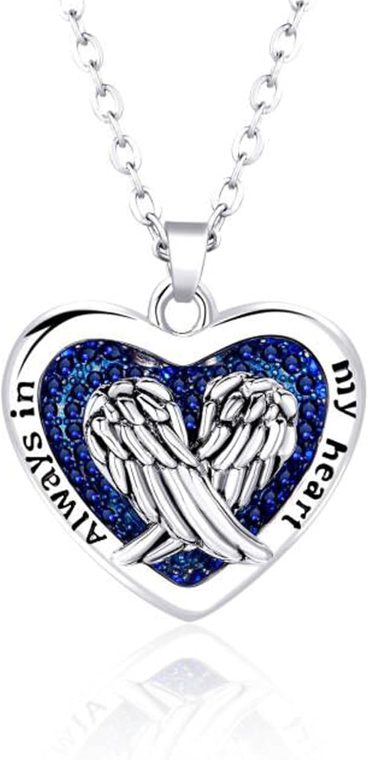 MeiceM Heart Crystal Urn Necklace for Ashes A Piece Of My Heart Lives In Heaven Cremation Jewelry Angel Wings Memorial Keepsake Pendant
