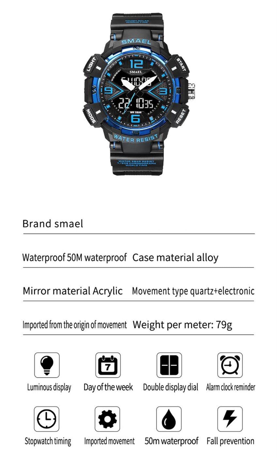 Montre Digital Homme Montre Sport Homme Montre Adolescent avec Alarme Imperméable Lumière Analogique-Digital Chronomètre Etc Multi-Fonctionnel Montre-Bracelet