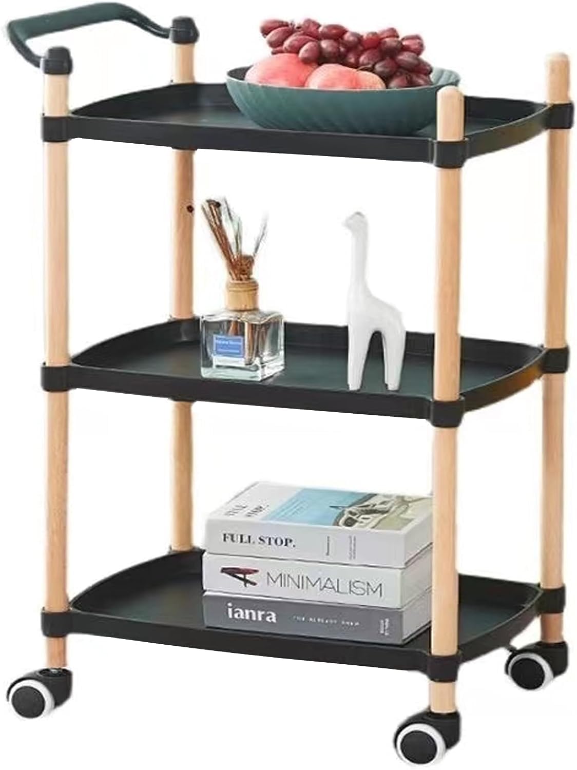 Carrito rodante de 3 niveles con ruedas, para cocina, manualidades, almacenamiento de arte, color negro