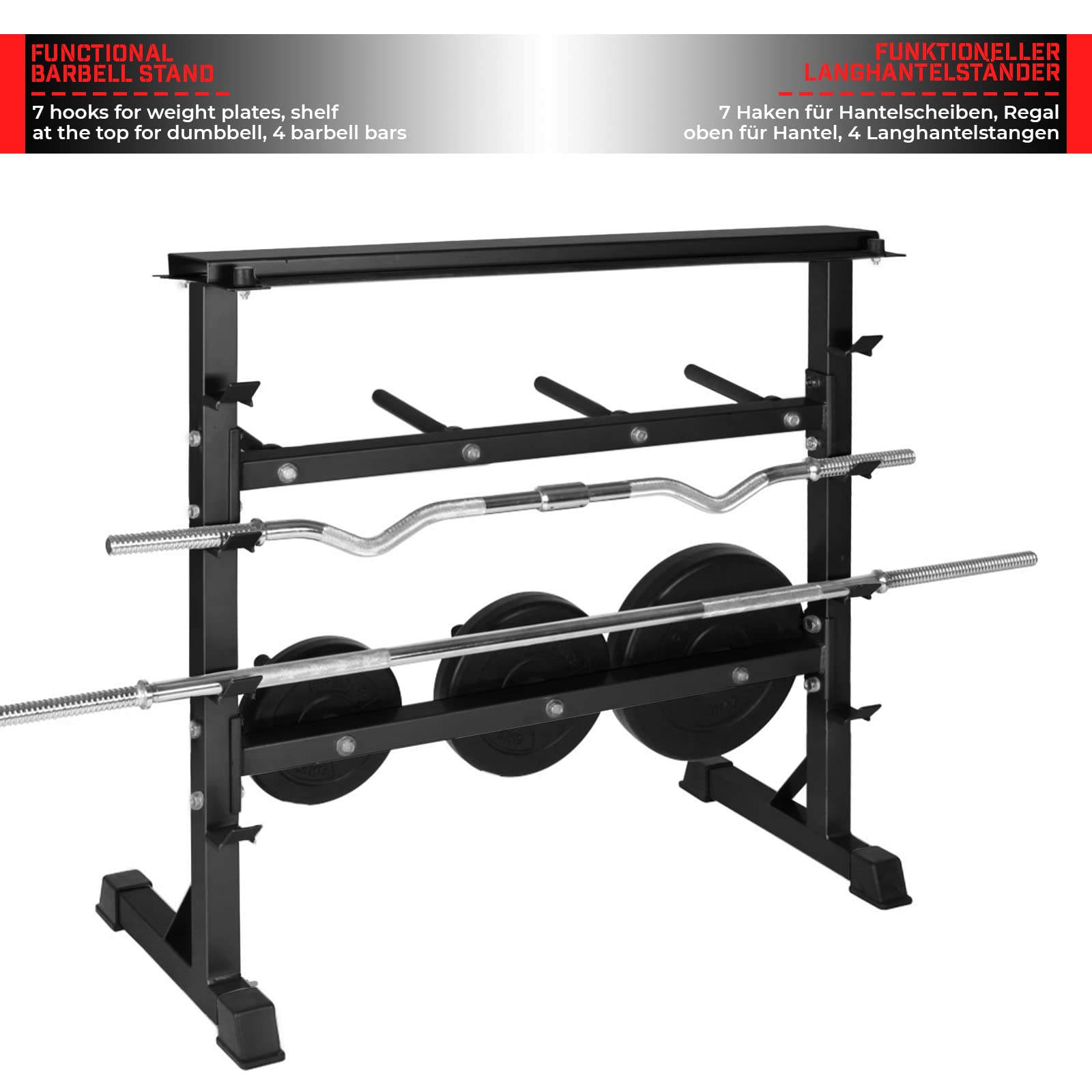 Physionics® Hantelablage - Ø 25 mm, max. 300kg, 3 Ebenen, Grau/Schwarz, Stahl - Hantelständer, Kurzhantelständer, Langhantelständer, Hantelscheibenständer, Kurzhanteln