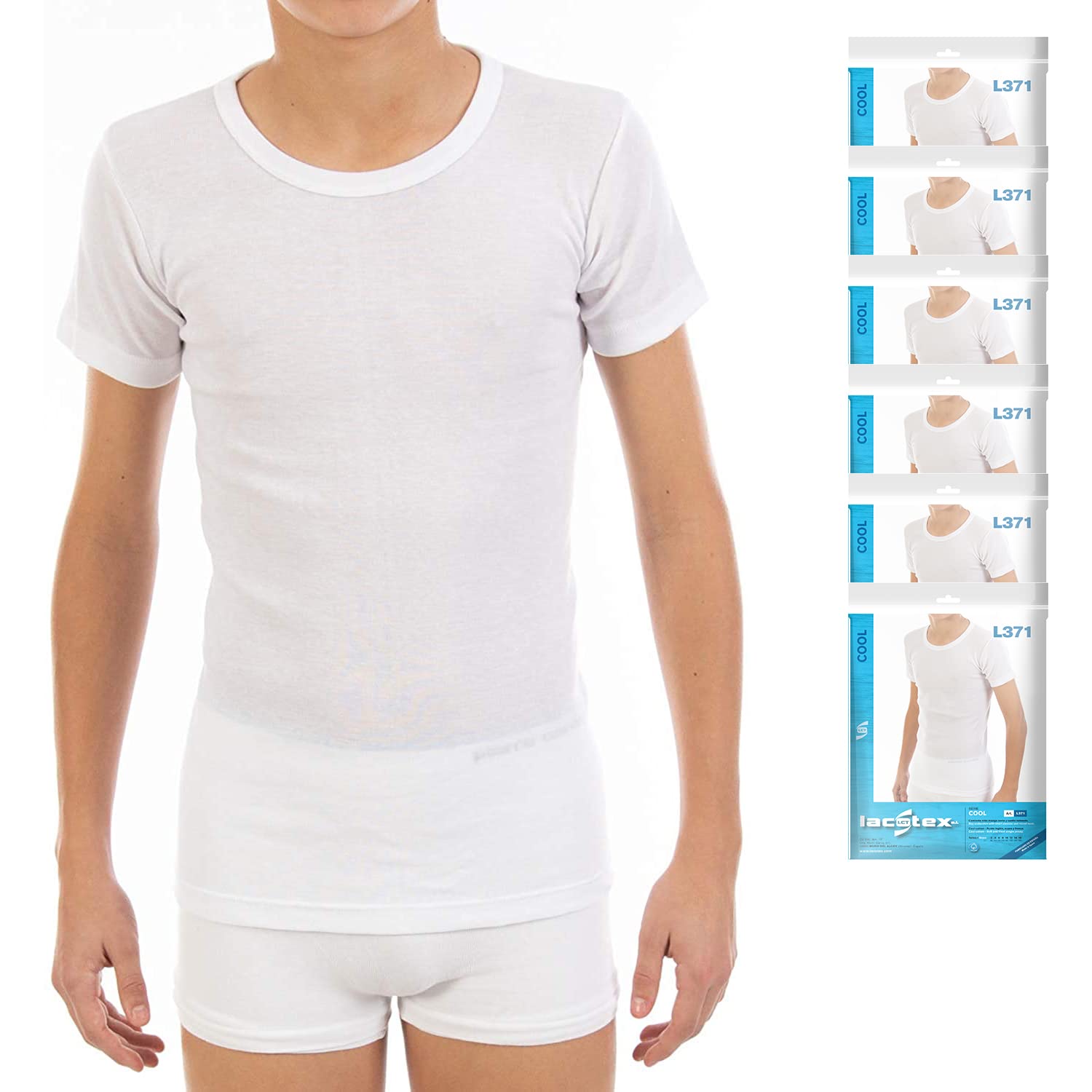 Multipack Maglietta interna da bambino LCT371, a maniche corte e collo rotondo. Collezione Cool Cotton., bianco, 6 Anni