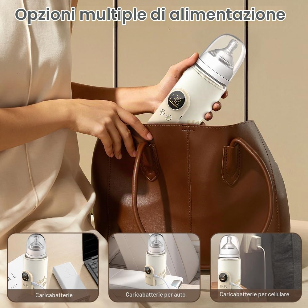 Scaldabiberon Portatile per Neonati, Scalda Biberon Neonato Portatile con Display LCD Scaldabiberon USB con 6 Temperature Regolabili Scaldo per Biberon da 8000 mAh per Viaggi, Aereo e Auto