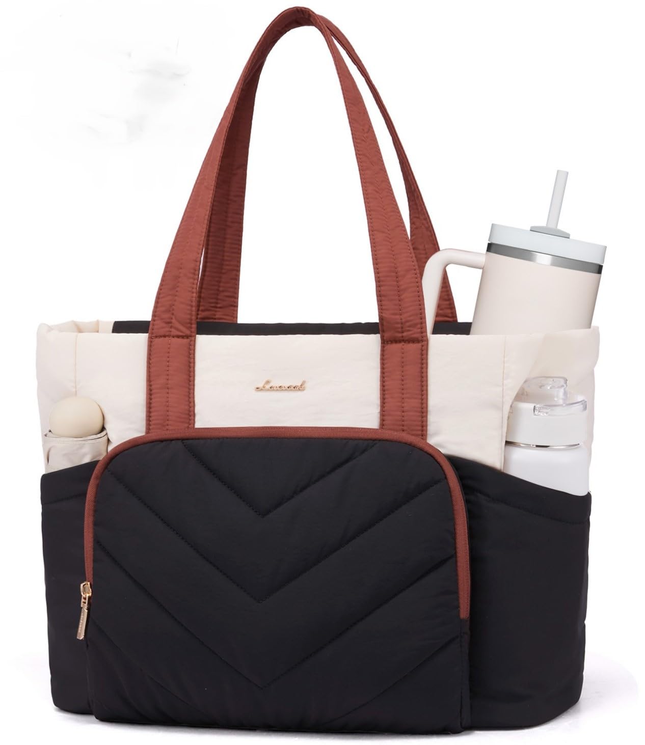 LOVEVOOK Puffer Tote Bag for Women, V-Quilted Puffy Teacher Tote Nurse Bag, Large Shoulder Laptop Purse for Work Travel Gym
