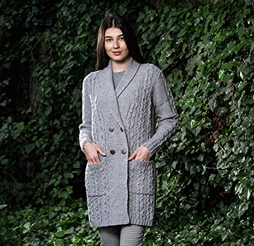 Image of SAOL 100% Irish Merino Wool Ladies Shawl Collar Cardigan Coat with Pockets