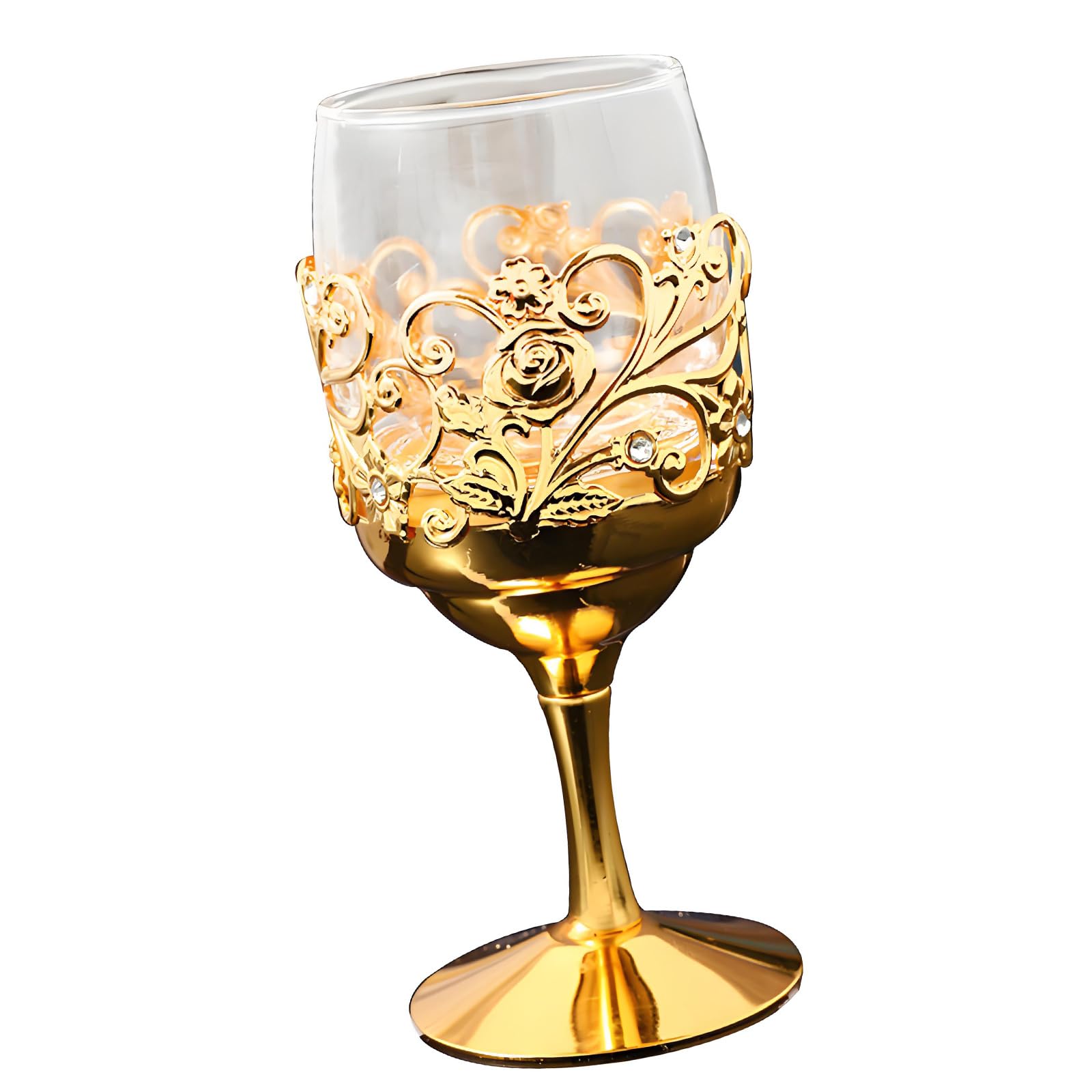 PANGBOER Metal Trimmed Glass Beverage Cup Great for Cocktails or Juices Liquor Container for Club and Restaurants Handcrafted Barwares Wine Glass