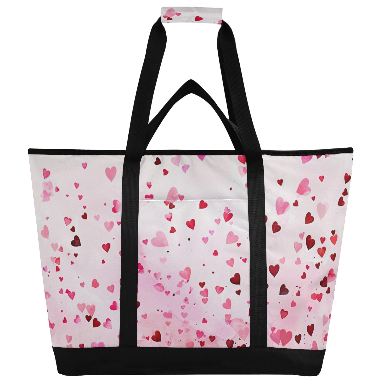Bella borsa termica rosa con cuore rosso, borsa termica riutilizzabile con cerniera borsa termica portatile grande per viaggi o campeggio