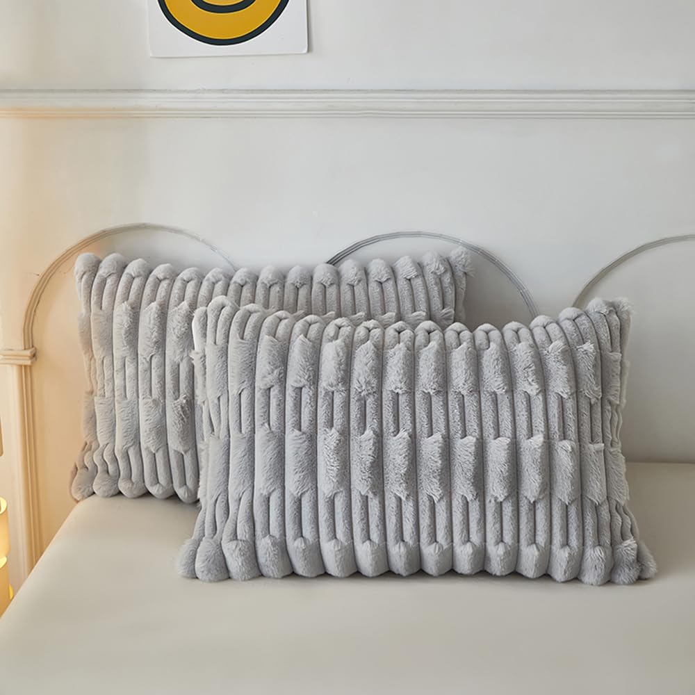 ZIQINPSQ Cozy Faux Fur Zippered Pillow Cases (Standard Size Set of 2) - Super Soft, Fluffy Fleece Throw Pillow Covers (20x30 Inch) - Anti - Static