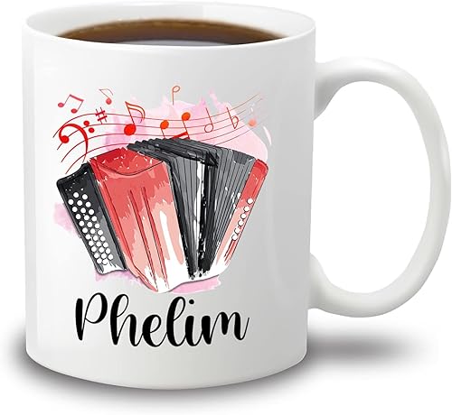 Taza de café blanca personalizada con instrumentos musicales de acordeón de 11 y 15 onzas, taza de café de acordeón, regalos para jugadores de