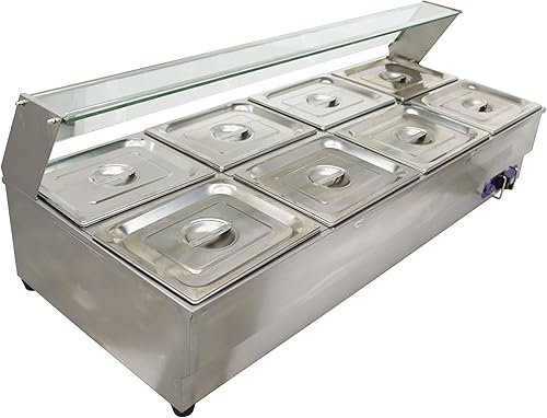 INTSUPERMAI Calentador comercial de 8 sartenes de 6 pulgadas de profundidad para encimera, calentador de sopa de alimentos Bain Marie, calentador de