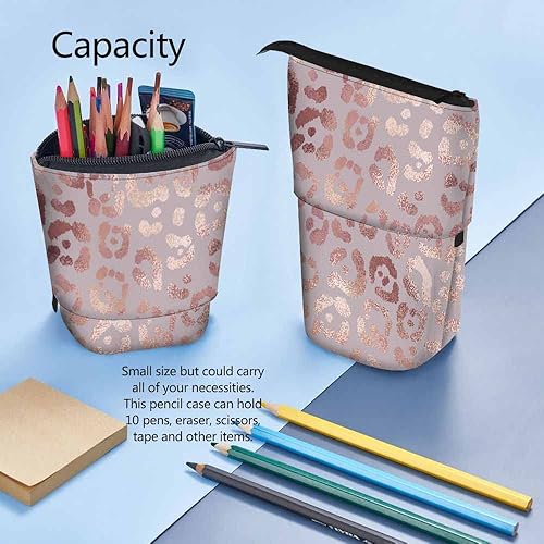 Miniatura 4 de Swono Portalápices de piel de leopardo con textura elegante, efecto de lámina de pie, estuche organizador para lápices, bolsa de maquillaje, regalo