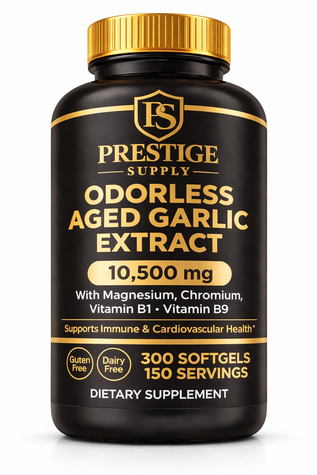 2026 Aged Garlic Extract, Odorless Garlic Supplements with Magnesium, Chromium, B1 & B9, | 2 Years Matured | 300 Capsules