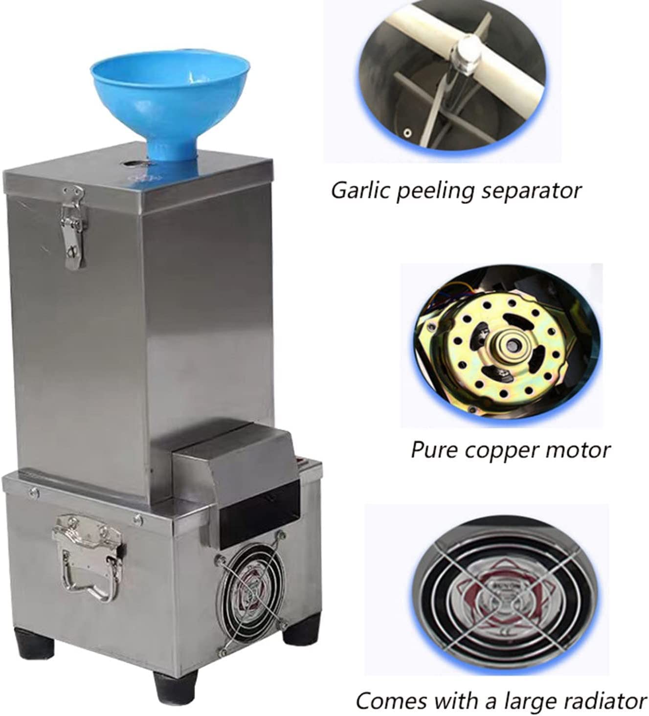 Machine à éplucher l'ail électrique 180W grattoir à ail avec trémie 25 kg/h éplucheur d'ail Automatique en Acier Inoxydable séparateur d'ail