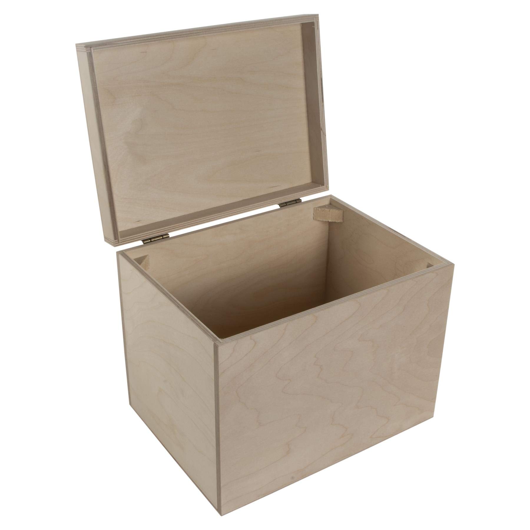 WooDeeDoo Deep Wooden Storage Chest with Hinged Lid – 29 x 20 x 23 cm – Unpainted Box for Keepsakes Crafts Home Organisation or Decorative Customisation Projects