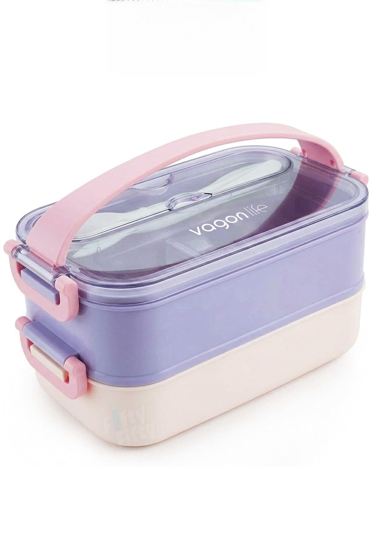 1400 ML İki Kat Üç Bölme Paslanmaz Çelik Lunch Box Yeni Nesil Sefer Tası - Kaşıkçatallı -1400462