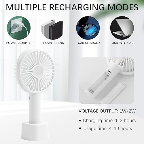 Miniatura 4 de Mini ventilador portátil, pequeño ventilador portátil recargable por USB, funciona con pilas, 3 potentes velocidades de viento, 8 horas de tiempo de