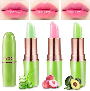 BINGBRUSH Aloe vera Color Changing Lipstick,Moisturizer Long Lasting Lip Care Magic Lip Gloss,Makeup Lipstick Set (3Pcs Aloe vera+ Peach+ Avocado Green, 3 Count (Pack of 1))